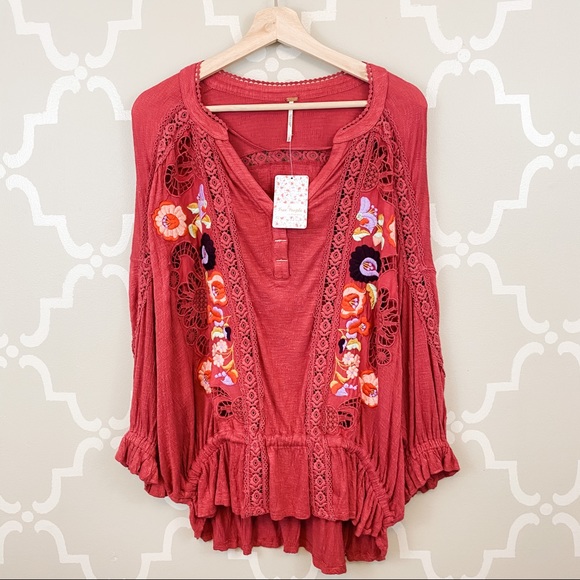 Free People Tops - NWT Free People Serafina Embroidered Blouse